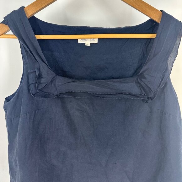 Martin + Osa Navy Sleeveless Top With Ruffle Detail  Womens 6 100% Cotton - Picture 2 of 6
